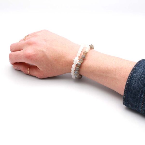 Labradorite bracelet and White Jade bracelet hamsa