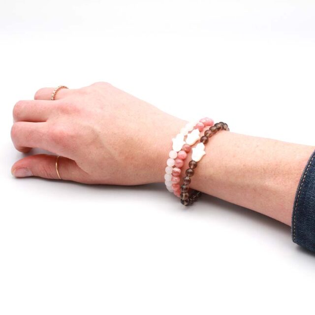 White Jade stretch bracelet, Smoky quartz stretch bracelet, rhodochrosite stretch bracelet