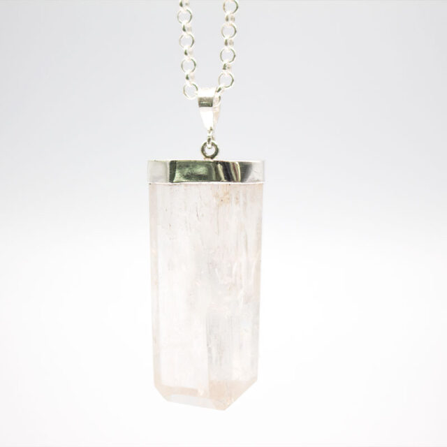 Large kunzite pendant on sterling silver chain