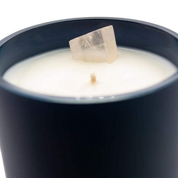 pink calcite crystal candle