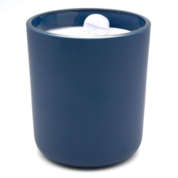 Blue Lace Agate Candle in a Navy Glass Container
