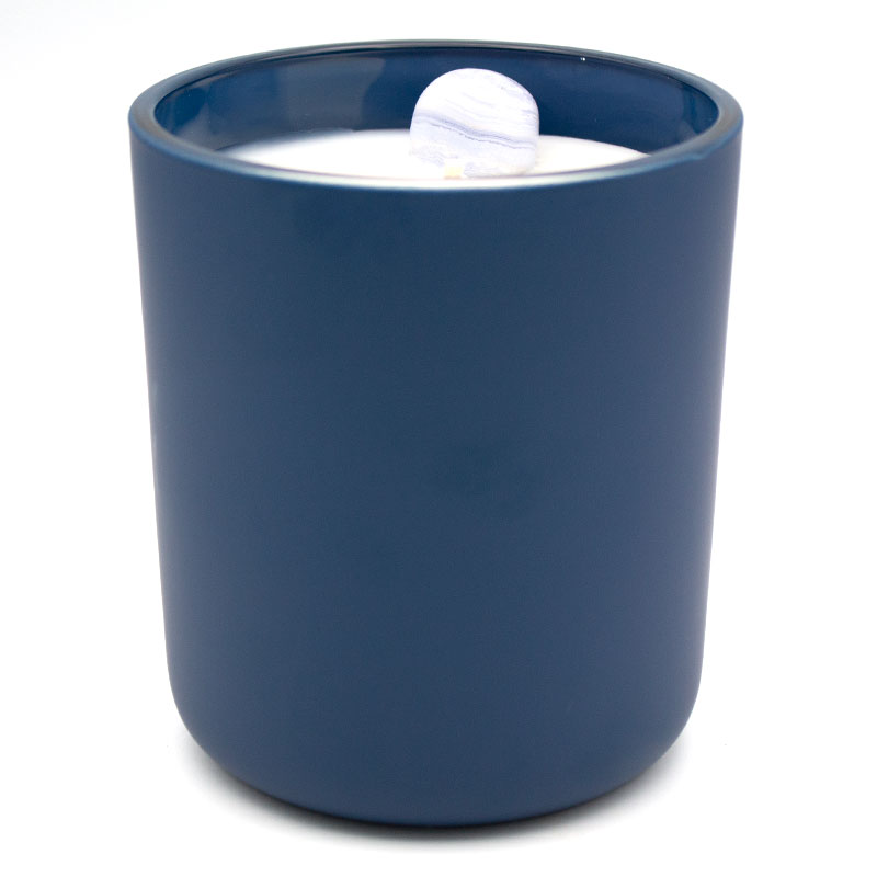 Blue Lace Agate Candle in a Navy Glass Container